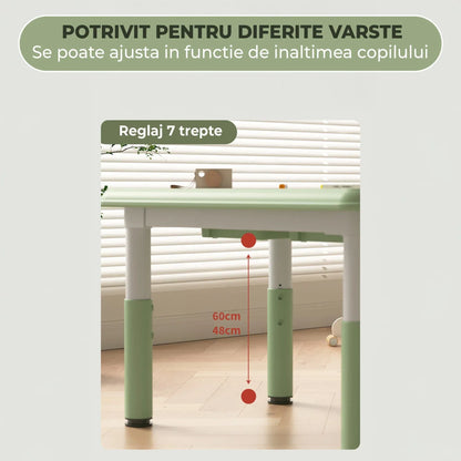 Set Masa si 2 Scaune Reglabile pentru Copii – Masa Multifunctionala 80x60cm cu Colturi Rotunjite, Ideala pentru Joaca, Desen si Invatare, Structura Solida si Inaltime Ajustabila, Potrivita pentru Gradinite si Acasa, Verde - 221.ro