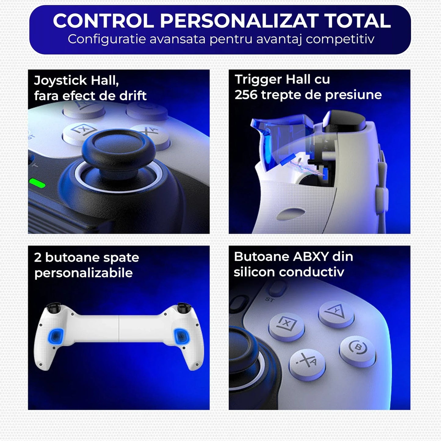 Controller Gaming Wireless Timebox, Hall Joystick, Bluetooth, Alb