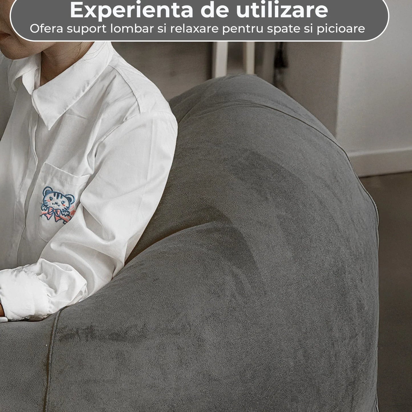 Fotoliu Puf Bean Bag din stofa, Multifunctional pentru living, Gri