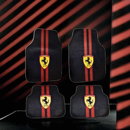 Covorașe auto universale DECOMAT – set 4 bucăți lavabile, antiderapante, cu imprimeu sport „Scuderia Style”