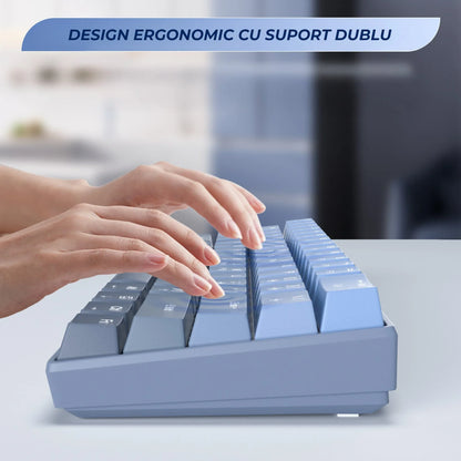 Tastatura Mecanica Timebox, 61 Taste, Keycaps PBT, Switch-uri Precise, Albastru