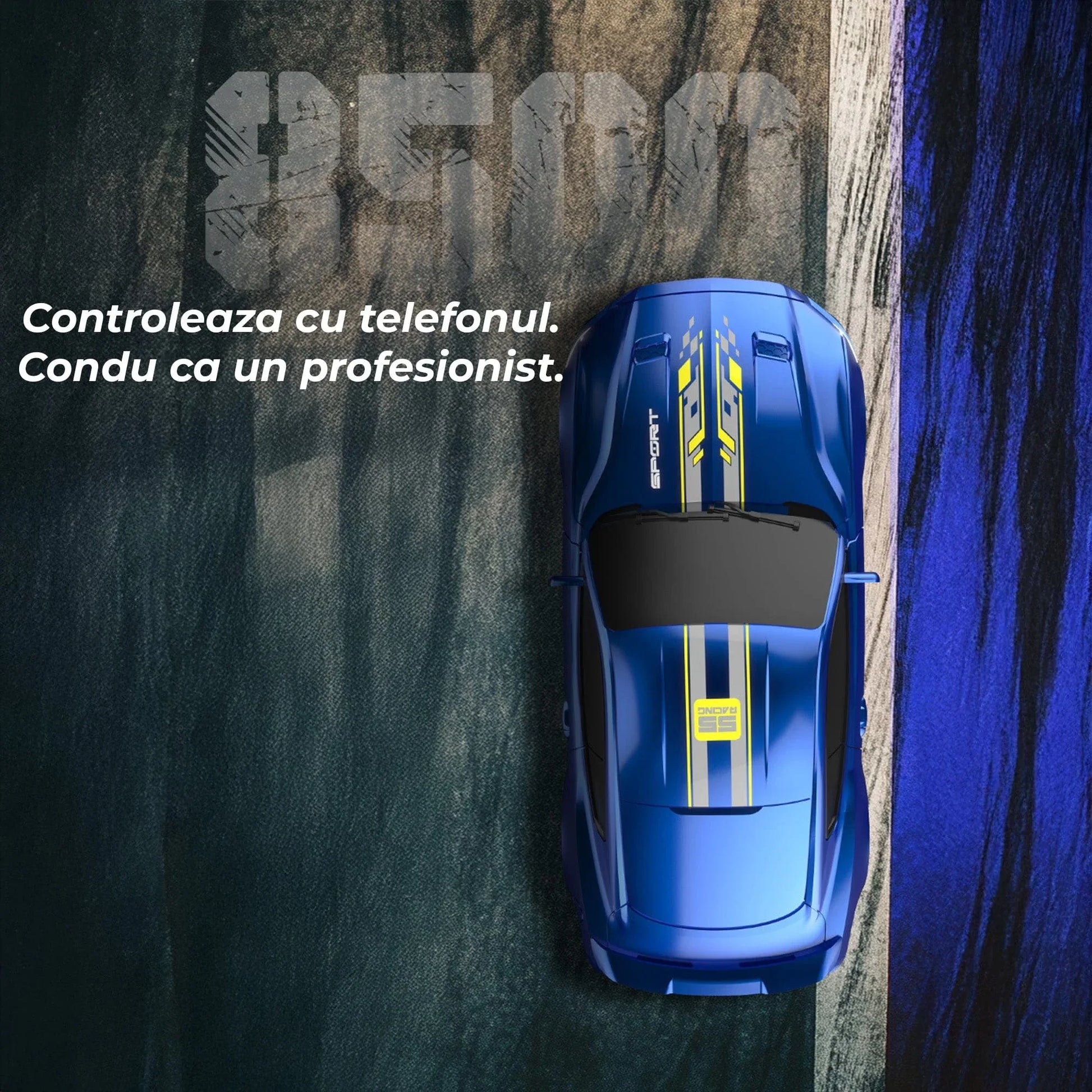 Masina RC Drift 1:43 cu Tractiune Integrala – Masinuta de Curse cu Telecomanda si Control prin Aplicatie, 2,4 GHZ, Efecte Luminoase, Jucarie Interactiva pentru Copii 7+ Ani, Ideala pentru Interior si Exterior, Albastru - 221.ro