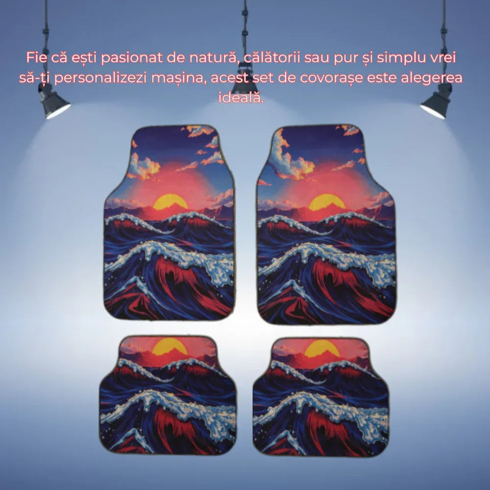 Set covorase auto universale – Design Marin cu Valuri si Apus – 4 Bucati - 221.ro