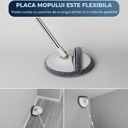 Set Mop Rotativ cu Galeata si Sistem Separat Apa Curata/Murdara, Alb/Gri