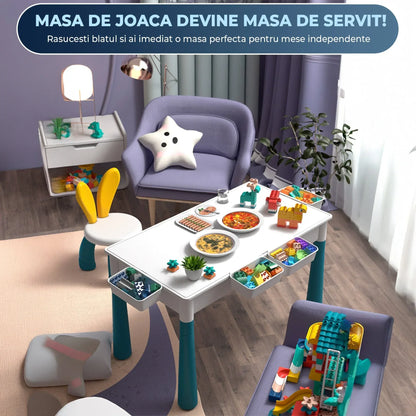 Masa Multifunctionala cu Piese Compatibile Lego Duplo – Set 61x41cm cu 276 Piese, 1 Scaun, Masa de Joaca si Invatare pentru Copii, Ideal pentru Constructii DIY, Interior sau Gradinite - 221.ro