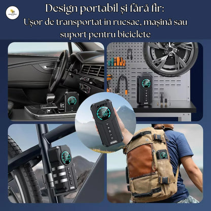 Starter/Compresor Auto Portabil APF® 150PSI, Baterie 6000mAh, Afișaj Digital LED, Lumini SOS, Fără Fir, USB-C