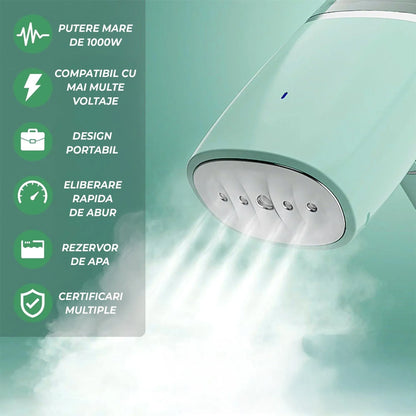 Steamer de Haine Portabil, 1000W, Compact si Pliabil, Verde