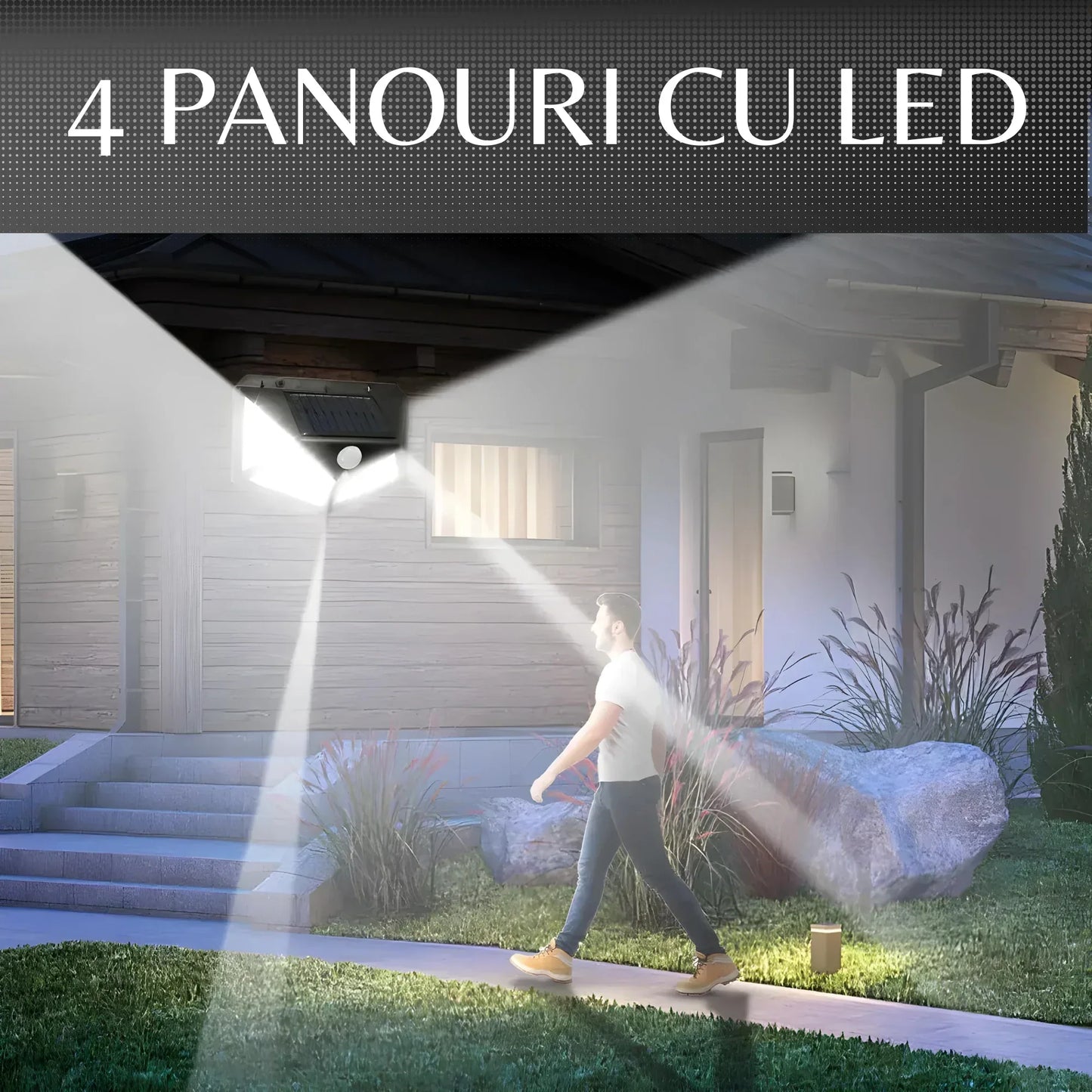 Lampa Solară Smart de Perete cu 100 LED-uri: Iluminează-ți Spatiul Exterior cu Tehnologia Smart cu Senzor de Mișcare!