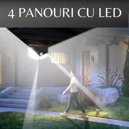 Lampa Solară Smart de Perete cu 100 LED-uri: Iluminează-ți Spatiul Exterior cu Tehnologia Smart cu Senzor de Mișcare!