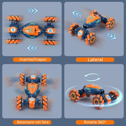 Masina cu Telecomanda RC Stunt Acrobatii Timebox, Rotire 360°, Control prin Gesturi, 4WD Off Road, Lumini si Sunete, baterie tip acumulator reincarcabila, Drift Lateral 2,4Ghz Jucarie Cadou pentru Copii 6-12 Ani, Portocaliu/Albastru - 221.ro