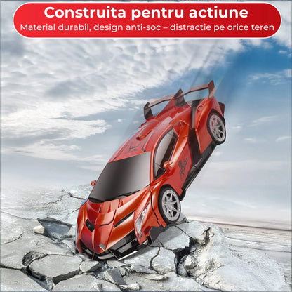 Masina cu Telecomanda Transformabila in Robot Timebox, Rotire 360°, Control Vocal si prin Gesturi, 2,4Ghz, Lumini si Sunete controlabile, 2 baterii tip acumulator reincarcabile, Jucarie Cadou pentru Copii 5+ Ani, Rosu - 221.ro