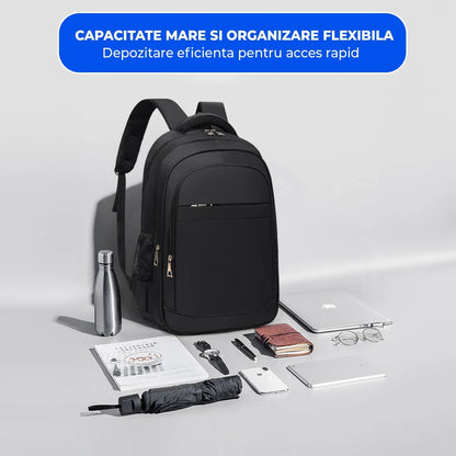 Ghiozdan Timebox, Waterproof, pana la 16 inch, 4 compartimente, port USB, Gri