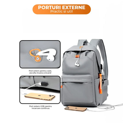 Ghiozdan Timebox, Waterproof, Impermeabil, pana la 16 inch, 3 compartimente, Gri