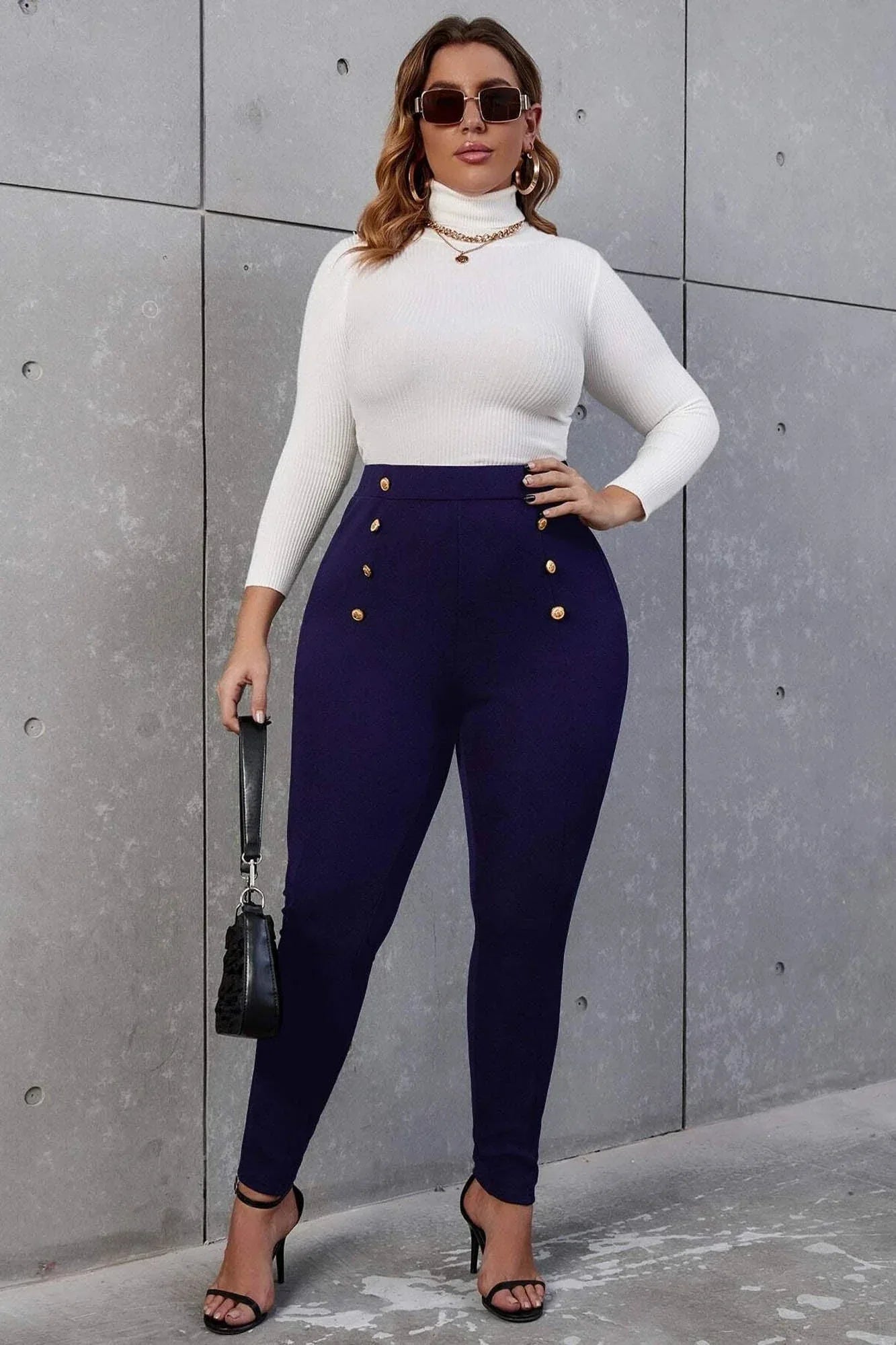 Pantaloni dama marimi mari cu nasturi 6246