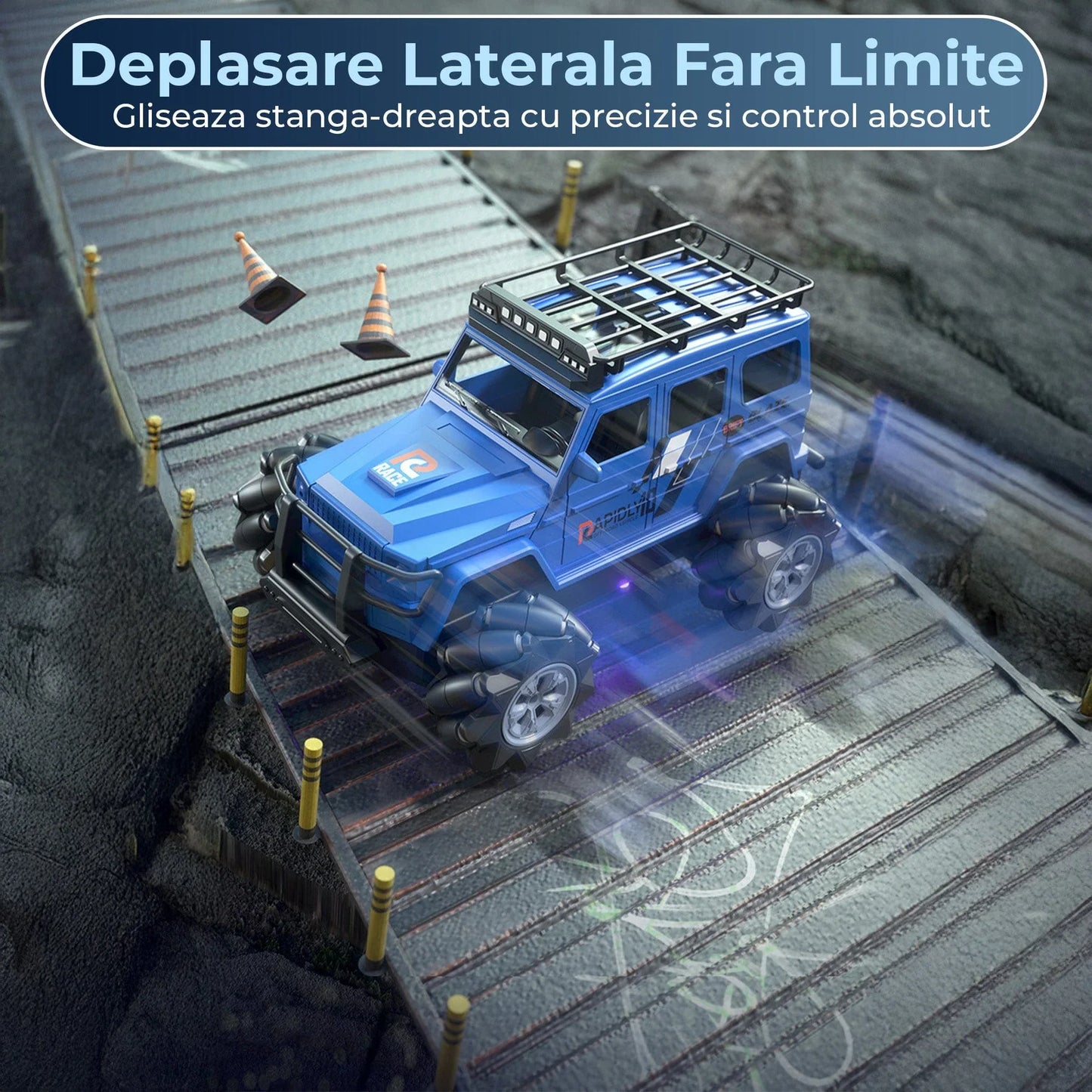 Masina cu telecomanda RC Timebox, 2,4G, 4x4 off-road, Gesturi + Telecomanda dubla, Drift lateral, Cascadorii, Sasiu aliaj rezistent, Lumini LED, Incarcare USB, 7-14 ani, Albastru - 221.ro