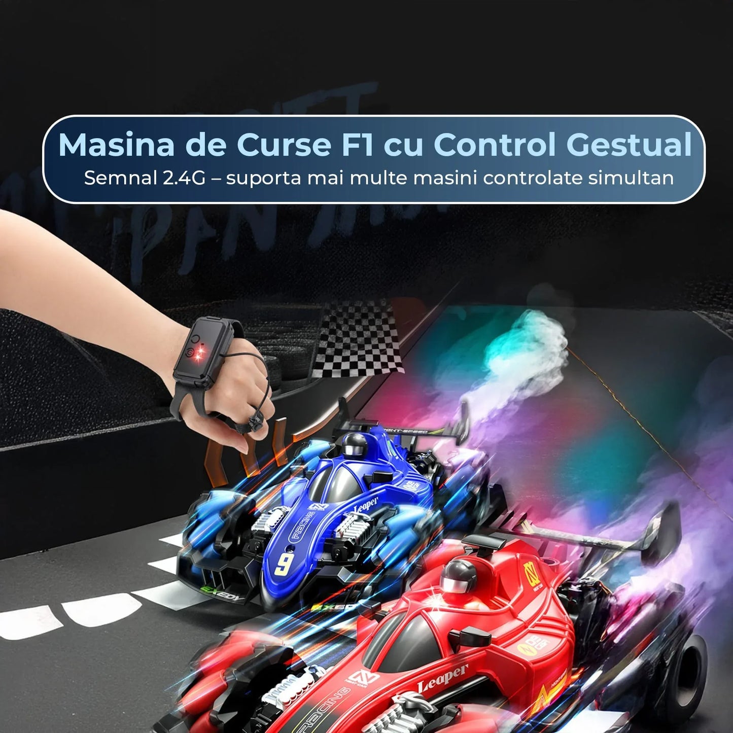 Masina F1 Drift Timebox cu Telecomanda si Senzor de Gesturi – Masina cu Spray, Lumini, Muzica, 360° Rotatie si Tractiune Integrala, 3 baterii tip acumulator reincarabile – Jucarie Cadou Ideal pentru copii 7-14 Ani, Rosu/Negru - 221.ro