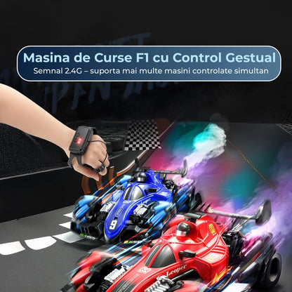 Masina F1 Drift Timebox cu Telecomanda si Senzor de Gesturi – Masina cu Spray, Lumini, Muzica, 360° Rotatie si Tractiune Integrala, 3 baterii tip acumulator reincarabile – Jucarie Cadou Ideal pentru copii 7-14 Ani, Rosu/Negru - 221.ro