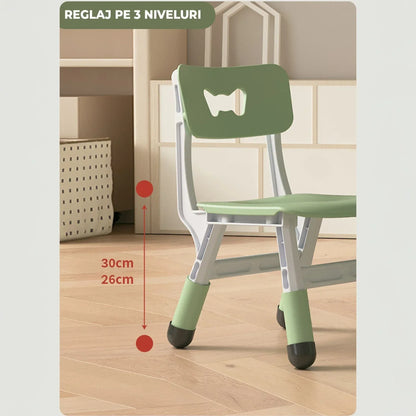 Set Masa si 2 Scaune Reglabile pentru Copii – Masa Multifunctionala 80x60cm cu Colturi Rotunjite, Ideala pentru Joaca, Desen si Invatare, Structura Solida si Inaltime Ajustabila, Potrivita pentru Gradinite si Acasa, Verde - 221.ro