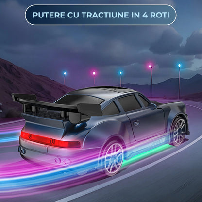 Masina cu telecomanda RC, 1:64 drift car, 4x4 full proportional, Lumini LED, Viteza si drift pe masa, Incarcare USB, Telecomanda 2,4G, Copii 7-14 ani, Albastru inchis - 221.ro