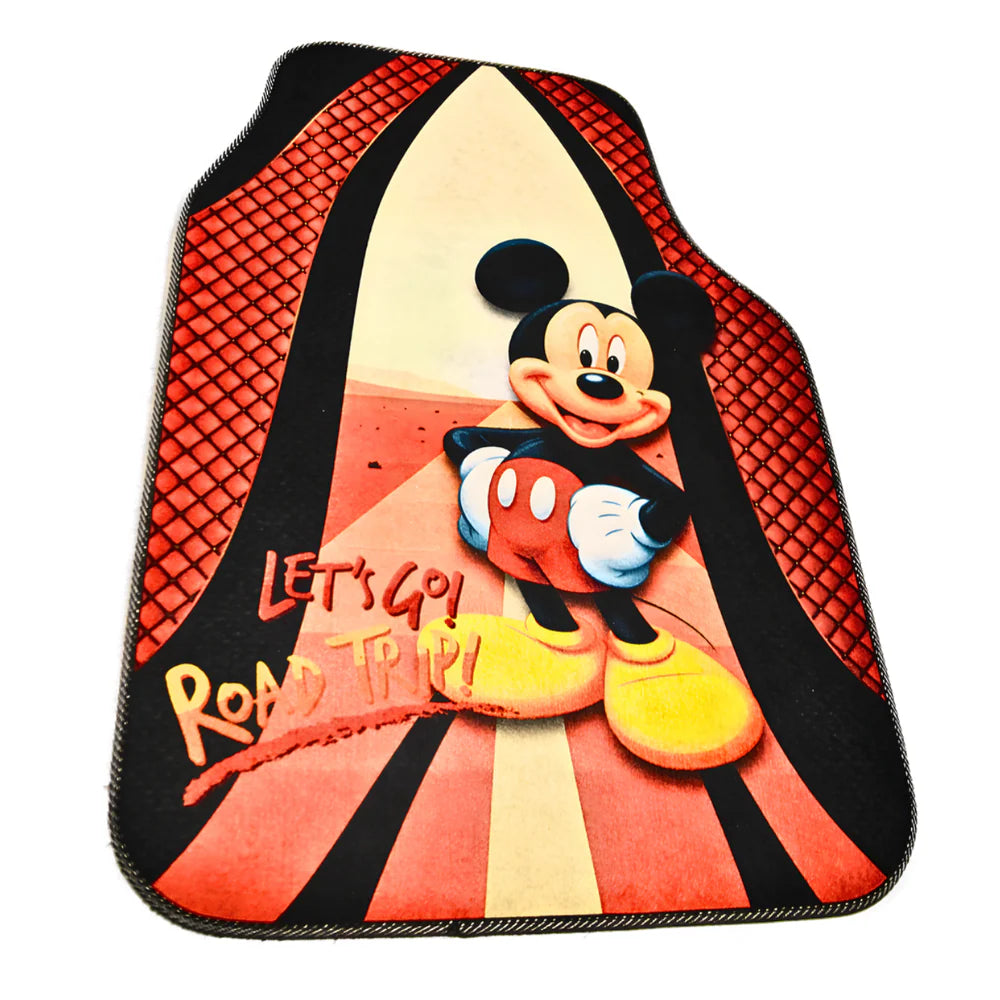 Covorașe auto universale DECOMAT – set 4 bucăți lavabile, antiderapante, cu imprimeu „Road Trip”