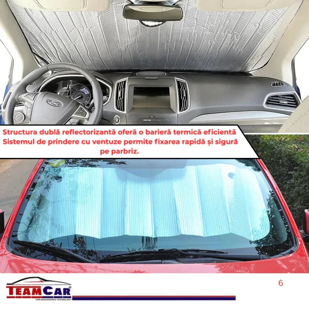 Parasolar Auto TeamCar® 140x70 cm – Aluminiu Dublu cu Ventuze - 221.ro