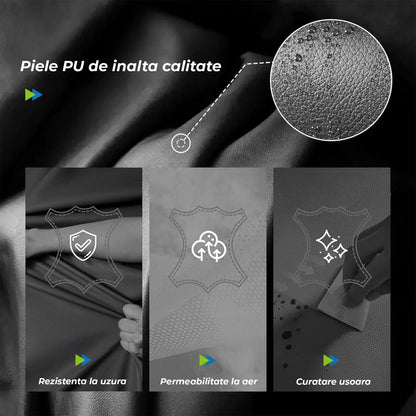 Scaun Office Timebox– Scaun Ergonomic Executiv din Piele cu Spatar Inalt, Suport Lombar cu Arcuri, Reclinabil 135°, Suport pentru Picioare si Cotiere Fixe, Confortabil, Cadru Metalic, Sustine Pana la 136 kg, Negru - 221.ro