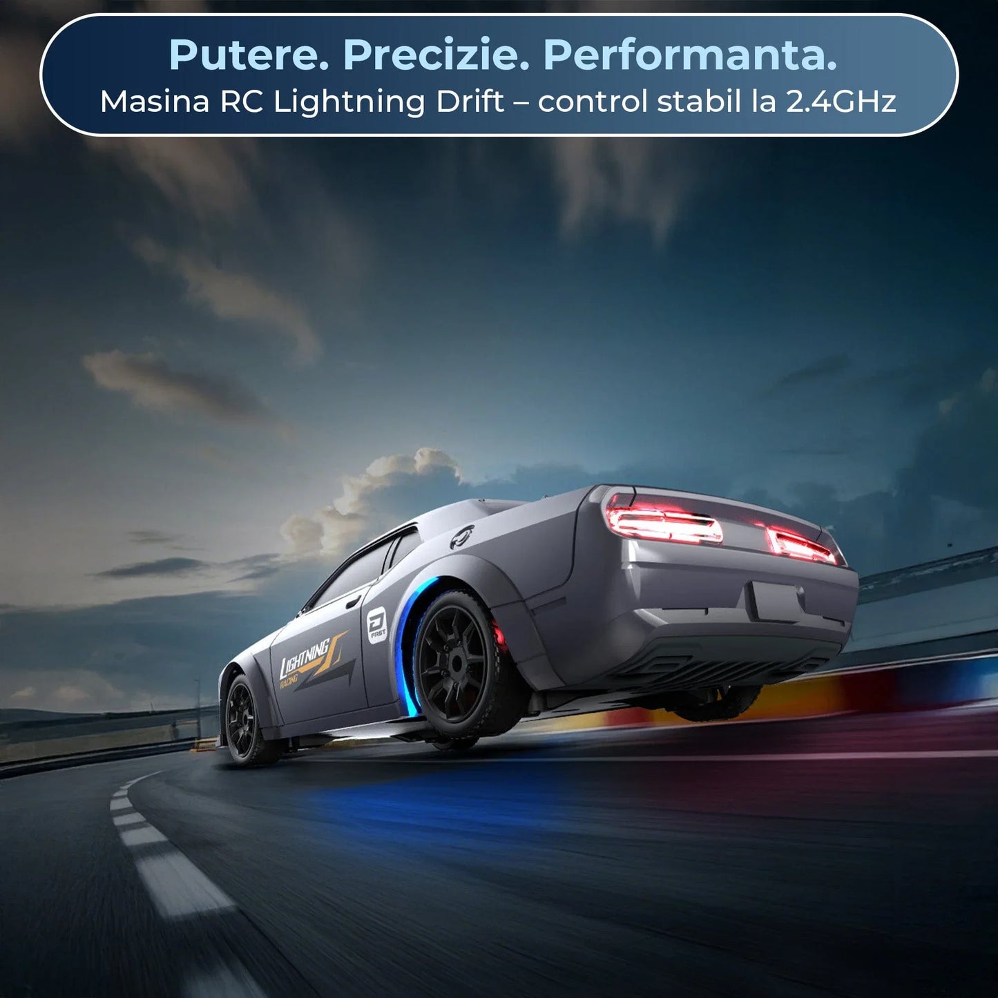 Masina RC Drift 1:43 cu Tractiune Integrala – Masinuta de Curse cu Telecomanda si Control prin Aplicatie, 2,4 GHZ, Efecte Luminoase, Jucarie Interactiva pentru Copii 7+ Ani, Ideala pentru Interior si Exterior, Albastru - 221.ro