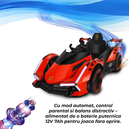 Kart Electric 12V7AH pentru Copii, Masinuta de Curse cu Drift, Rosu