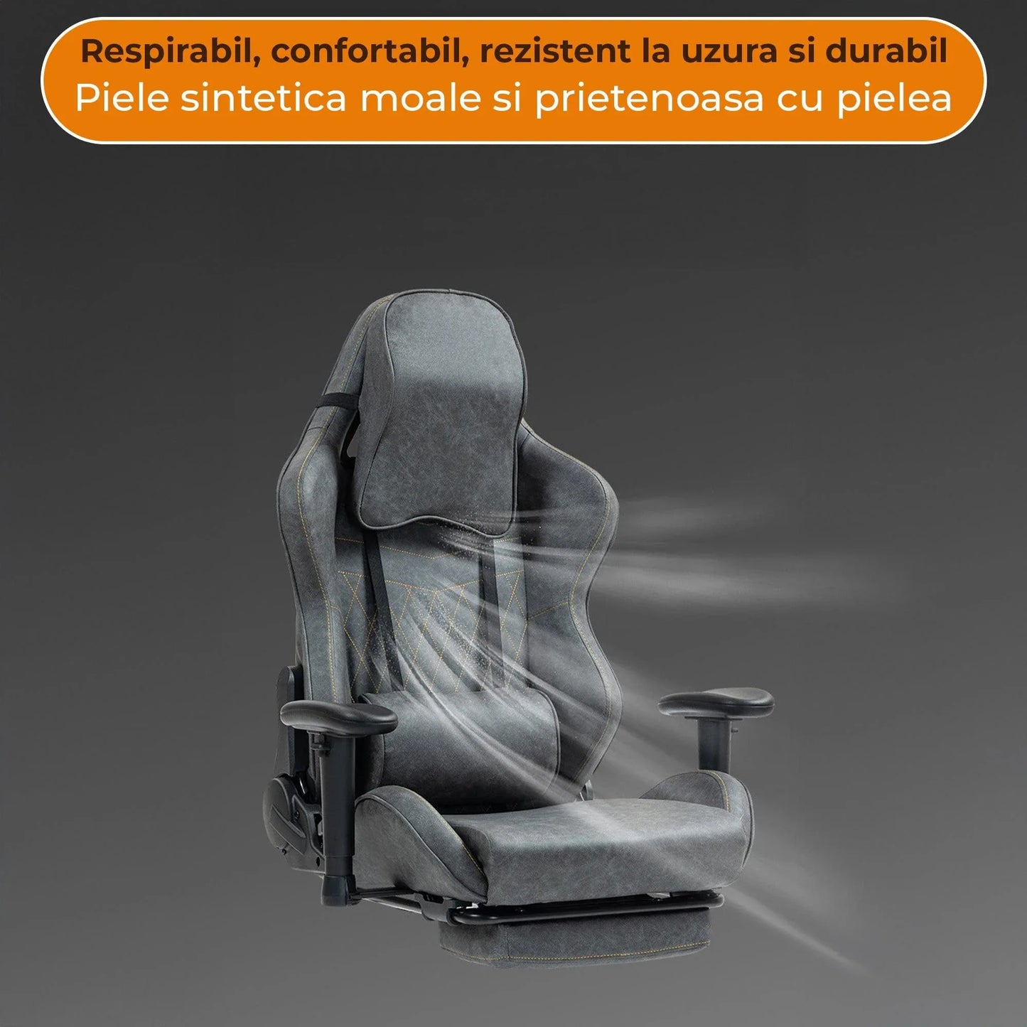 Scaun Gaming Clasic din Piele – Spatar Reglabil, Cilindru Clasa 4, Cadru Metalic, Spuma cu Densitate Mare, Optional cu Suport pentru Picioare, Ergonomic si Confortabil pentru Birou sau Gaming, Negru - 221.ro