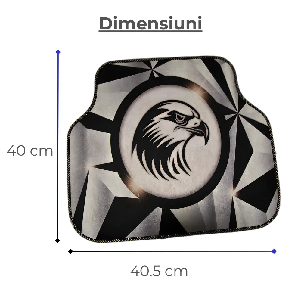 Covorașe auto universale DECOMAT 3D – set 4 bucăți cu design vultur, lavabile, antiderapante