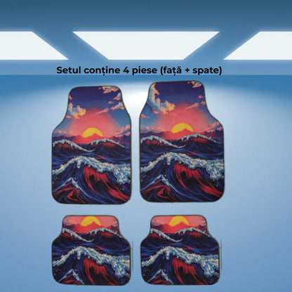 Set covorase auto universale – Design Marin cu Valuri si Apus – 4 Bucati - 221.ro