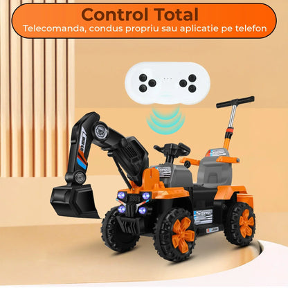 Excavator electric copii, 4 roti off-road, Brat excavare functional