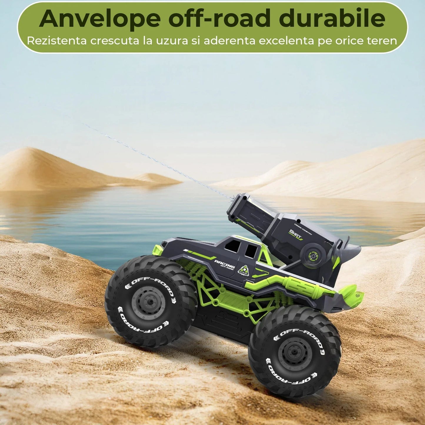 Masina RC 3-in-1 Timebox cu Jet de Apa si Control prin Gesturi – Monster Truck Stunt Off-Road & Barca Telecomandata 4x4, Rotatie 360°, Rezistenta la Apa, Cadou Interactiv pentru Copii 6-12 Ani, Verde - 221.ro