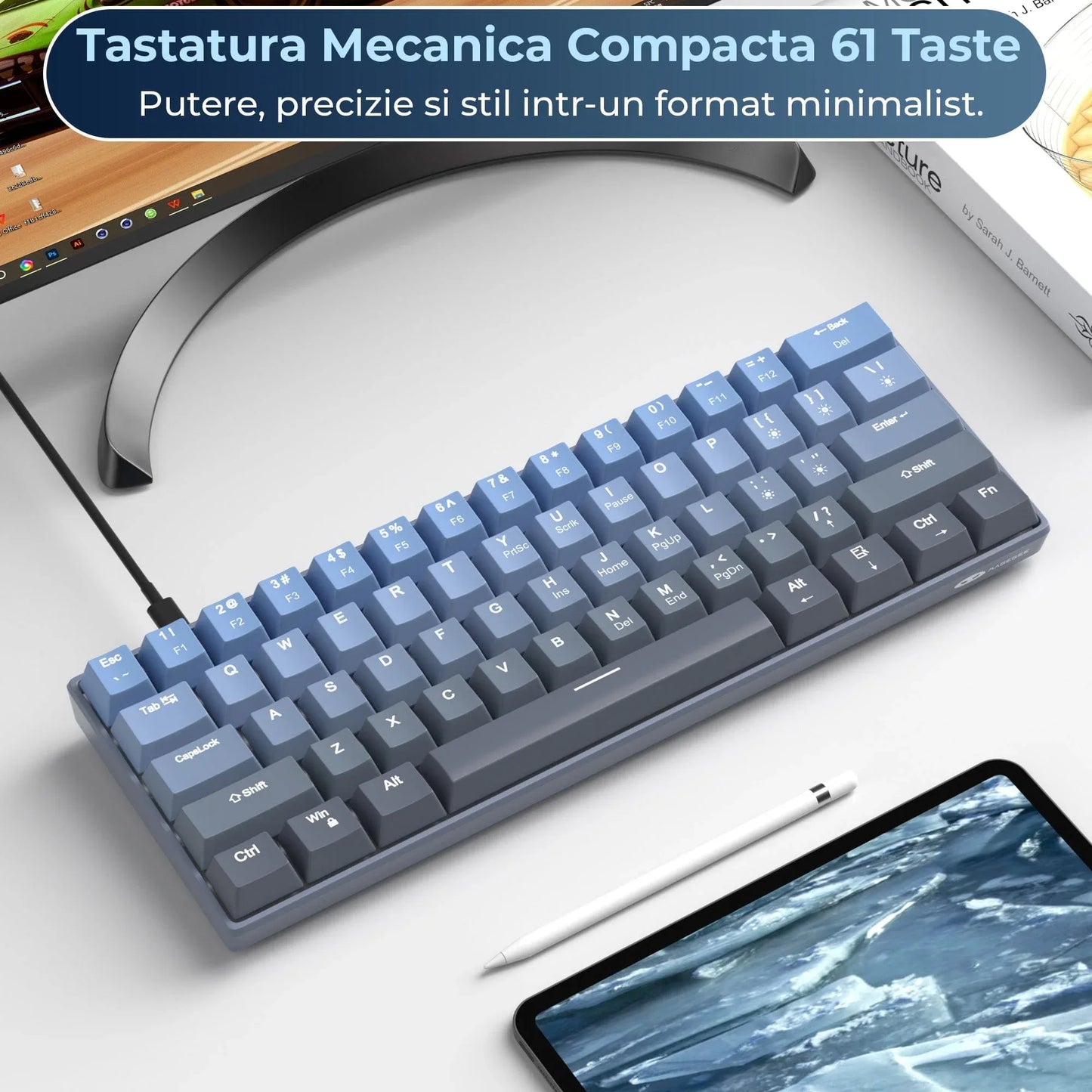 Tastatura Mecanica Timebox, 61 Taste, Keycaps PBT, Switch-uri Precise, Albastru