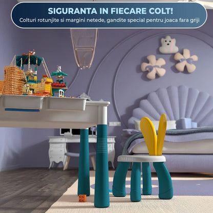 Masa Multifunctionala cu Piese Compatibile Lego Duplo – Set 61x41cm cu 276 Piese, 1 Scaun, Masa de Joaca si Invatare pentru Copii, Ideal pentru Constructii DIY, Interior sau Gradinite - 221.ro