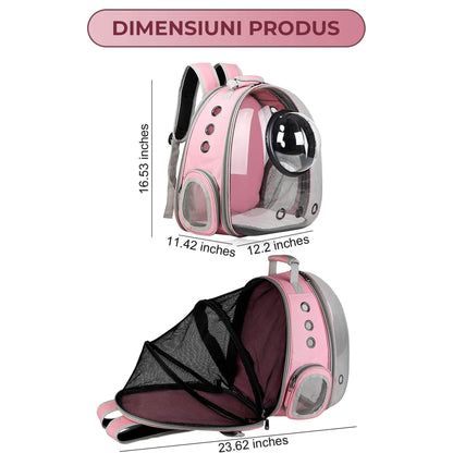 Rucsac Transparent Extensibil pentru Pisici si Caini de Talie Mica