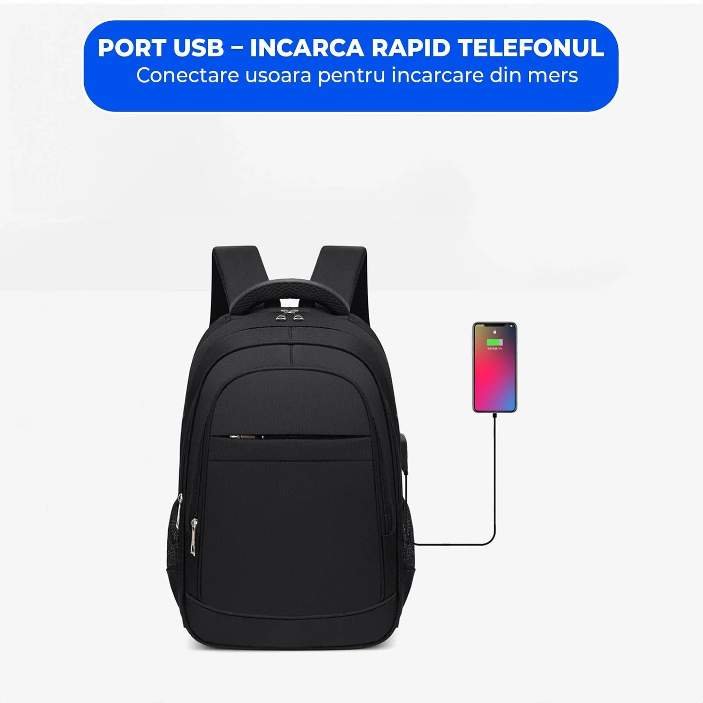 Ghiozdan Timebox, Waterproof, de pana la 16 inch, 4 compartimente, Negru