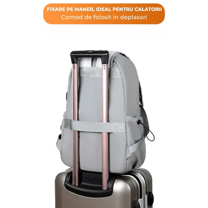 Ghiozdan Timebox, Waterproof, Impermeabil, pana la 16 inch, 3 compartimente, Gri