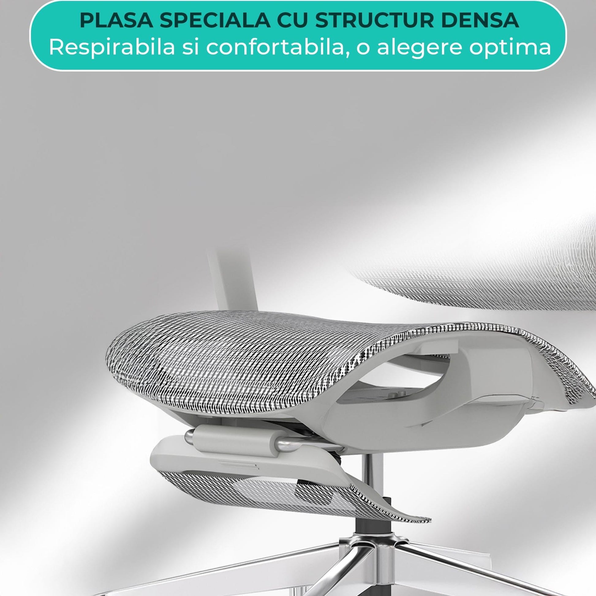 Scaun ergonomic Timebox, Reglare inaltime, spatar in 6 pozitii 150°, Cotiere 4D, Plasa Mesh, Profil lombar flexibil, Suport Picioare, Baza din aluminiu durabil, pana la 150 kg, Gri - 221.ro