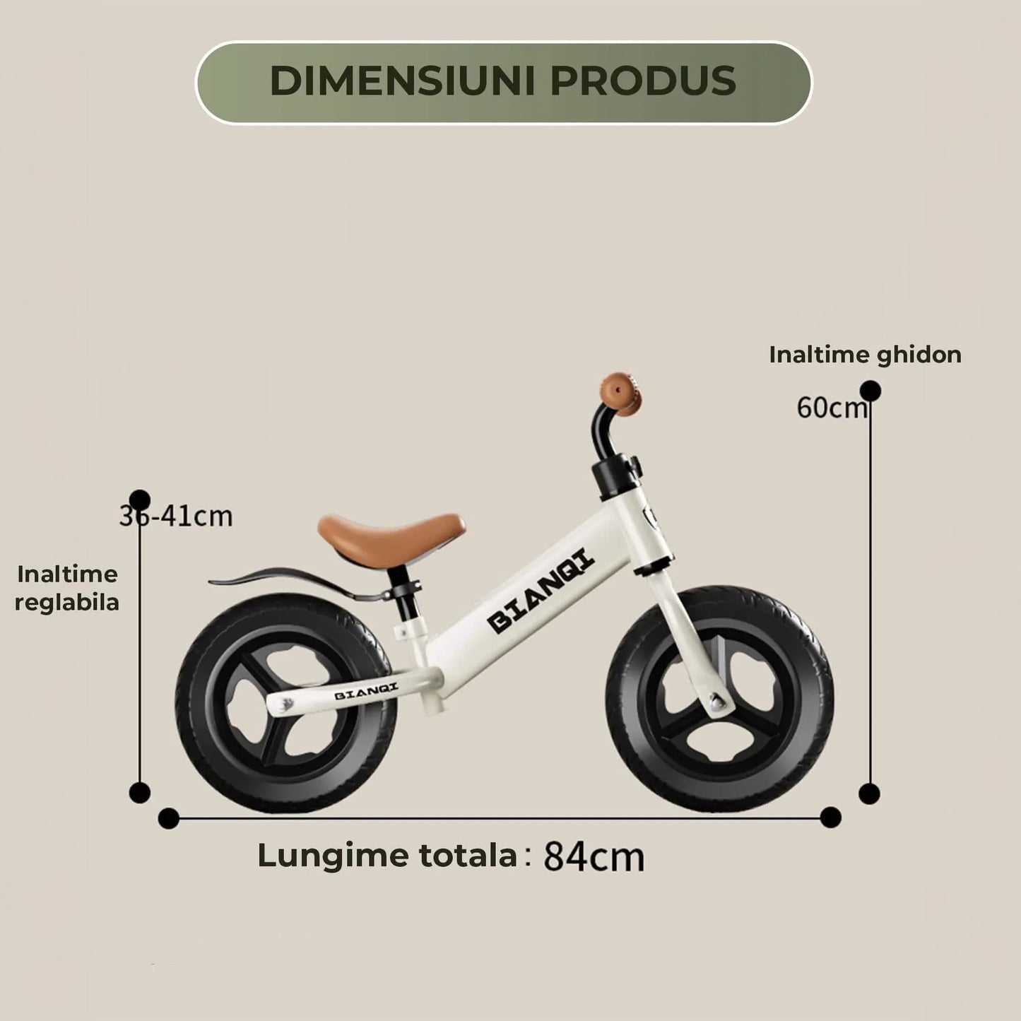 Bicicleta de echilibru Timebox, Fara pedale, Sa reglabila, Instalare rapida, Alb