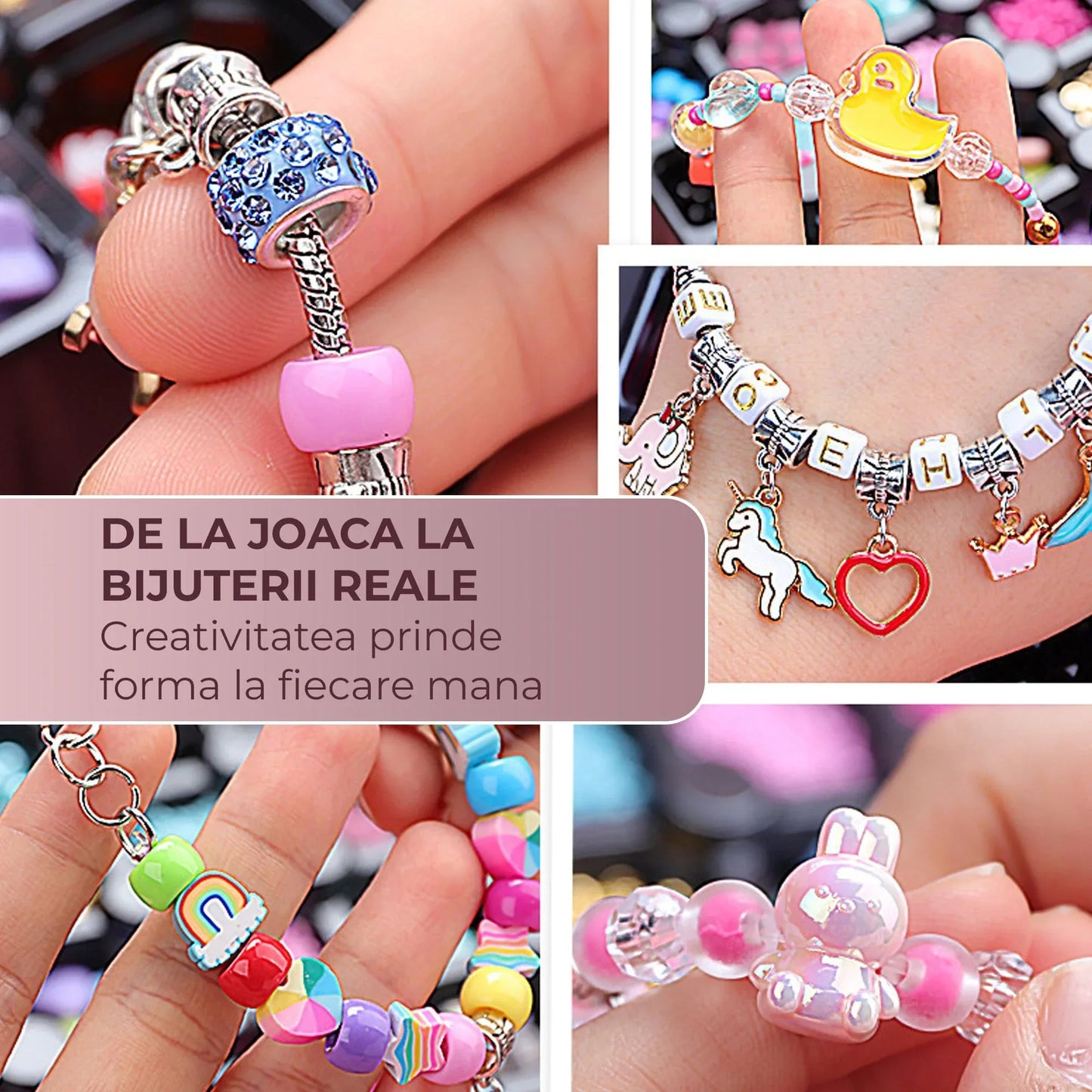 Set DIY bijuterii pentru fete 4, 6 ani, 520 de piese, Roz