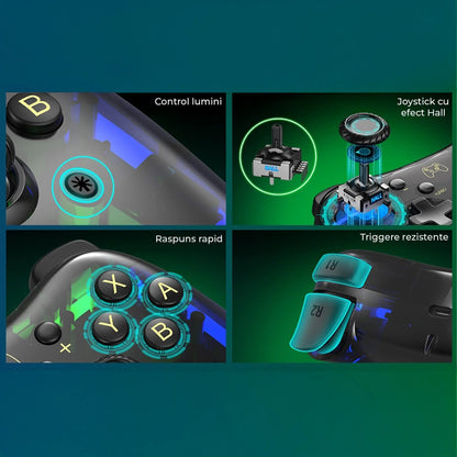 Gamepad Wireless Timebox, PC si Telefon, Ergonomic, Vibratii, Transparent