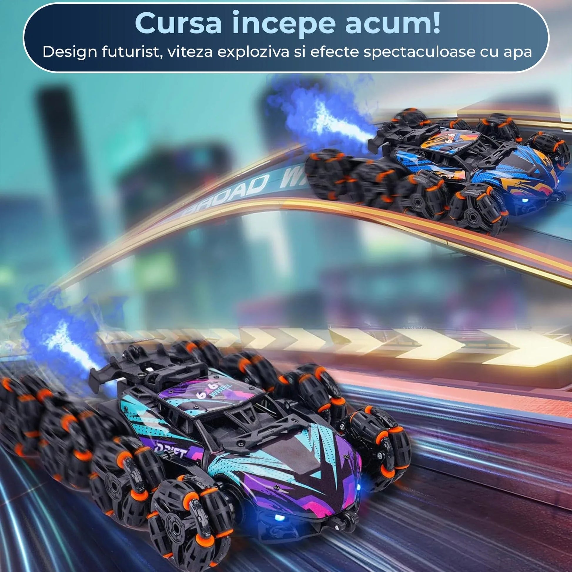 Masina cu Telecomanda RC Stunt 8 Roti, Acrobatii Timebox, Rotire 360°, Control prin Gesturi, 4WD Off Road, Lumini, Sunete si Efecte de Fum, baterie tip acumulator reincarcabila, Drift Lateral 2,4Ghz Jucarie Cadou pentru Copii 6-14 Ani, Mov - 221.ro