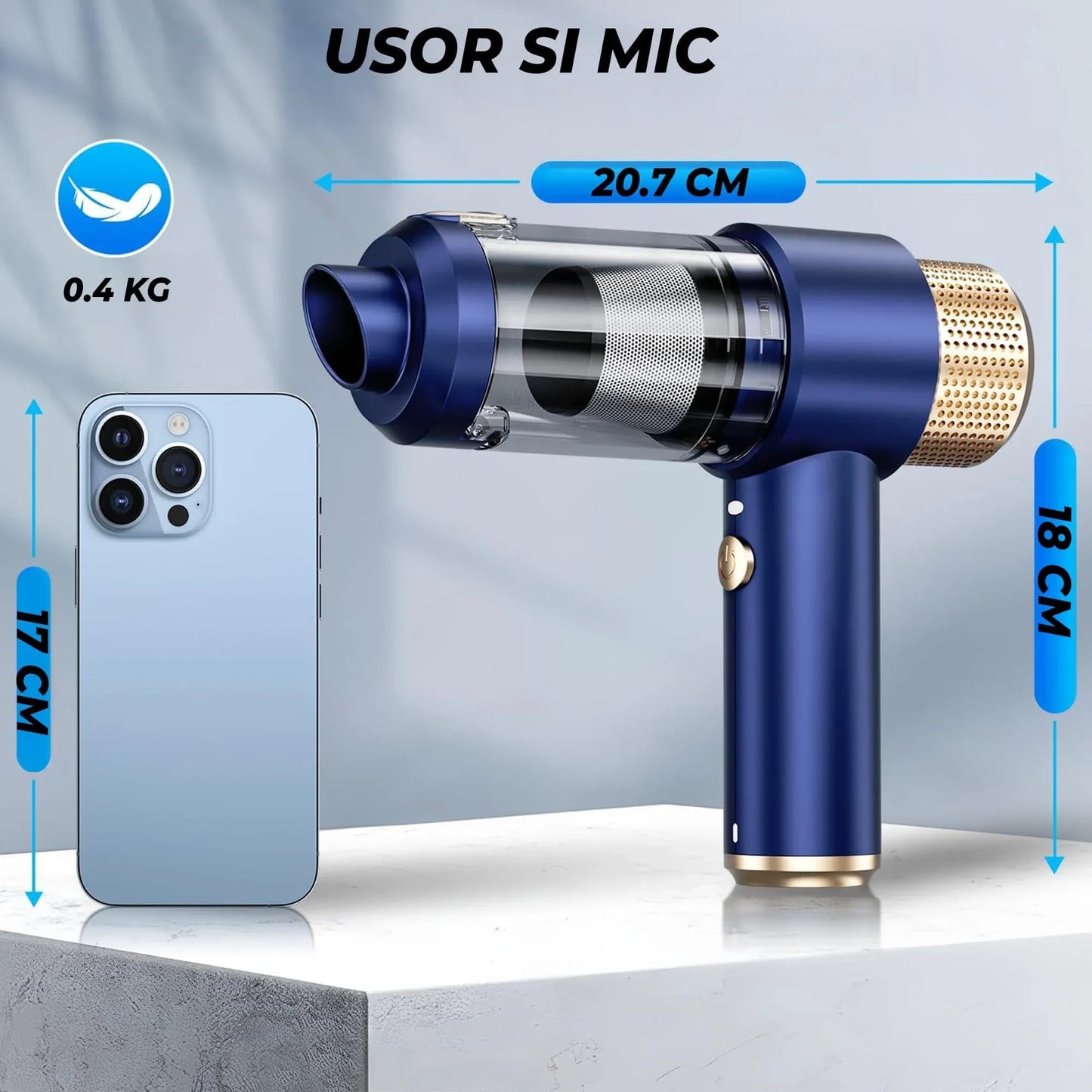 Aspirator Auto Portabil Timebox, 2 in 1, 16000PA, Fara Fir, Albastru
