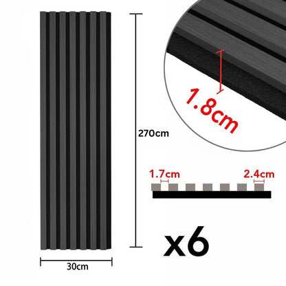 Set 6 Panouri riflaj acustic decorativ, MDF si pasla, Naimeed D7103, 270x30x1.8cm, Gri inchis