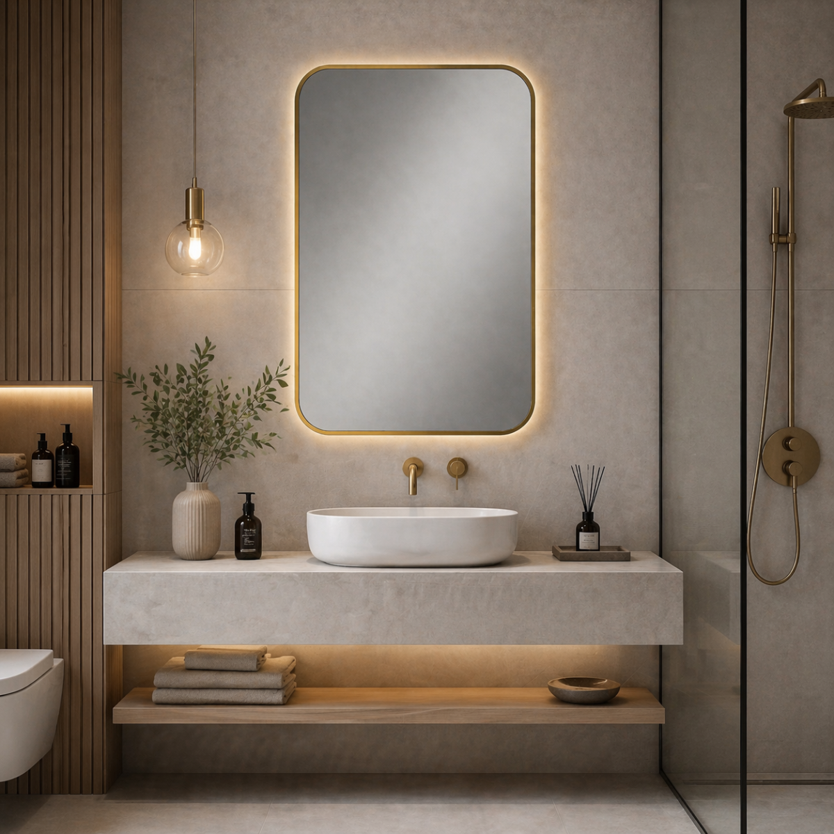 Oglinda Dreptunghiulara de Perete, Naimeed D7972, Rama din Aluminiu, 50x70cm, gold