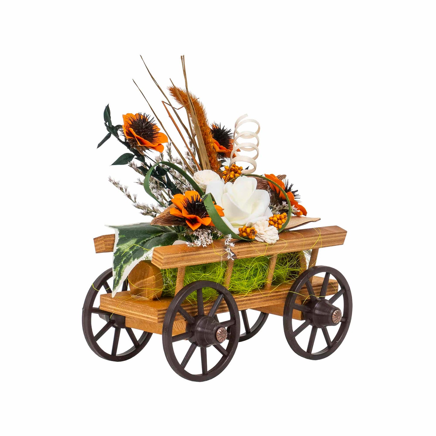 Aranjament caruta din lemn cu flori / EXT 10160