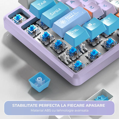Tastatura Mecanica Gaming 104 Taste Timebox, Switch Albastru, Violet