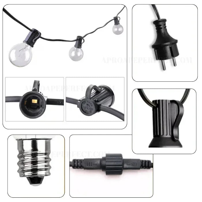Ghirlandă Luminoasă LED Impermeabilă, Interconectabilă, 5 m, 10 Becuri Glob, Alb Cald, Exterior/Interior