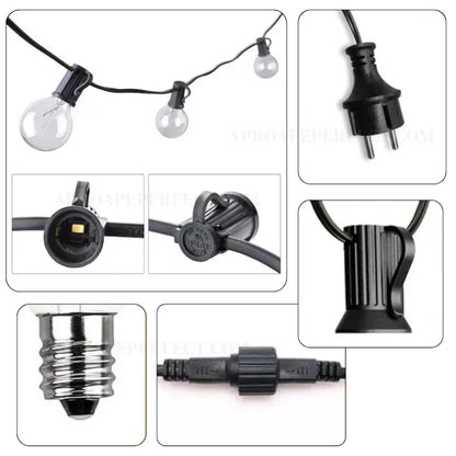 Ghirlandă Luminoasă LED Impermeabilă, Interconectabilă, 5 m, 10 Becuri Glob, Alb Cald, Exterior/Interior